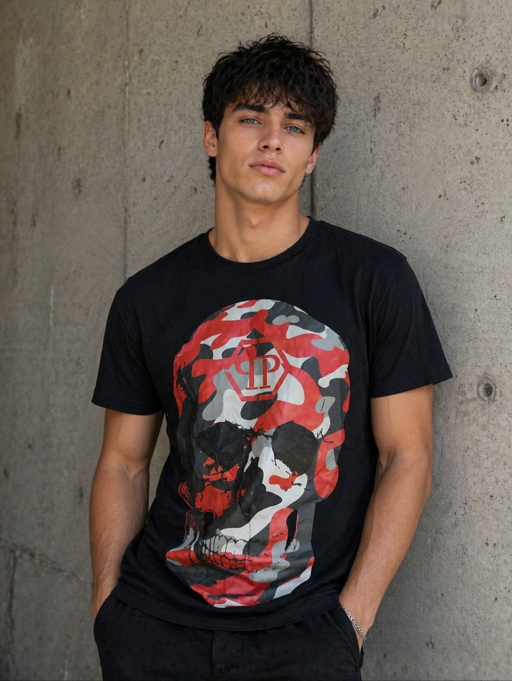 Philipp Plein Skull Graphic Tee 3XL Black Red Camo Streetwear Luxury Goth Punk